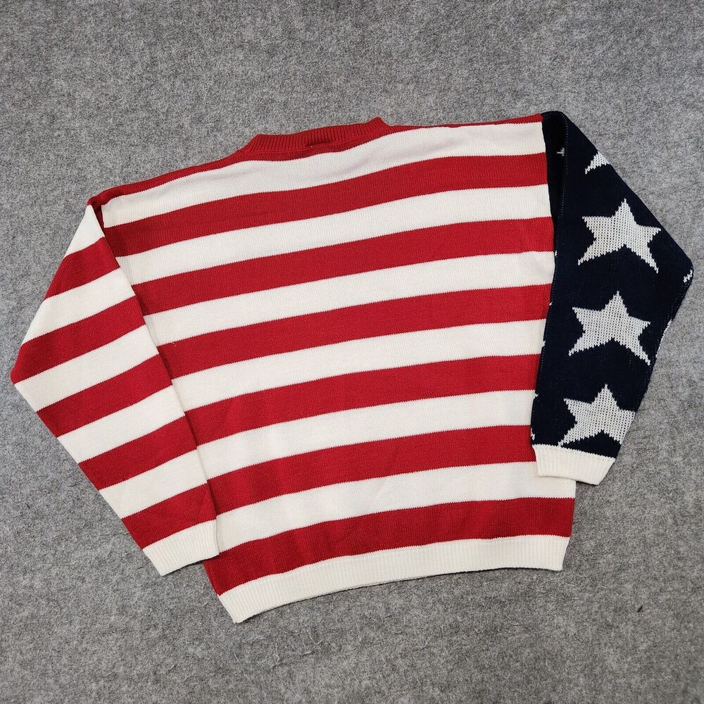 VTG J Knit Adult Mens Womens XL‎ USA Flag Patriotic America Crewneck Sweater - Picture 10 of 11